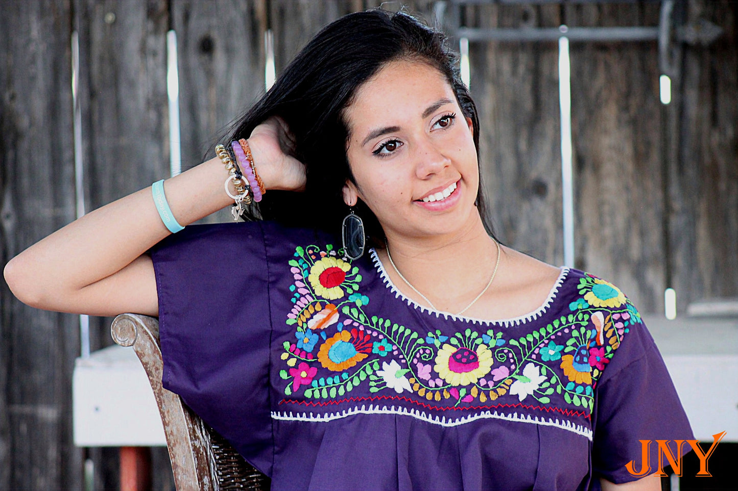 Purple Hand-Embroidered Puebla Blouse - Mexican Floral Top